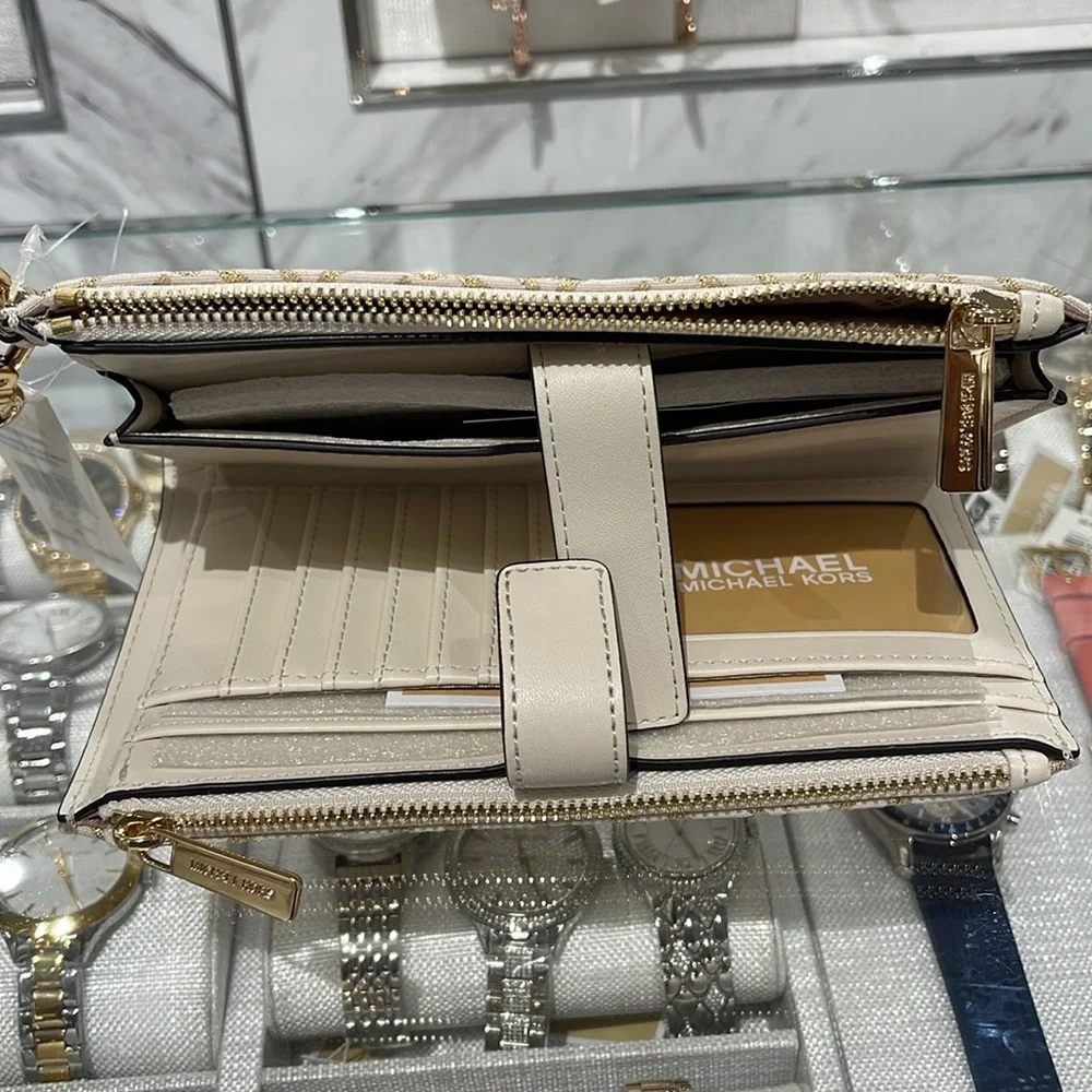 Michael Kors Jet Set Travel Large Double-Zip Wristlet-Wallet-PhoneHolder Pale